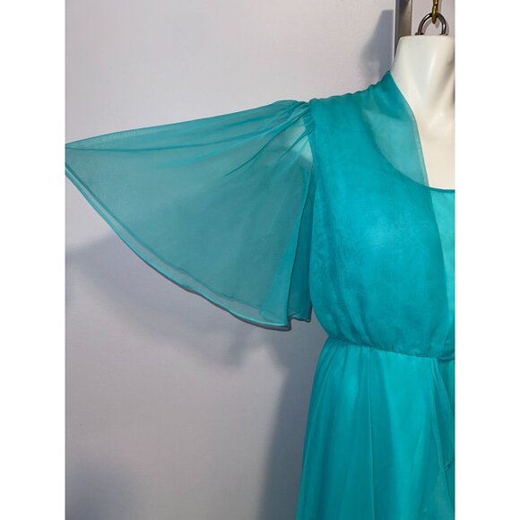 Vtg 70s Mike Benet Blue Chiffon Flowy Fairycore Angel Dress Size Medium Large - Picture 7 of 9